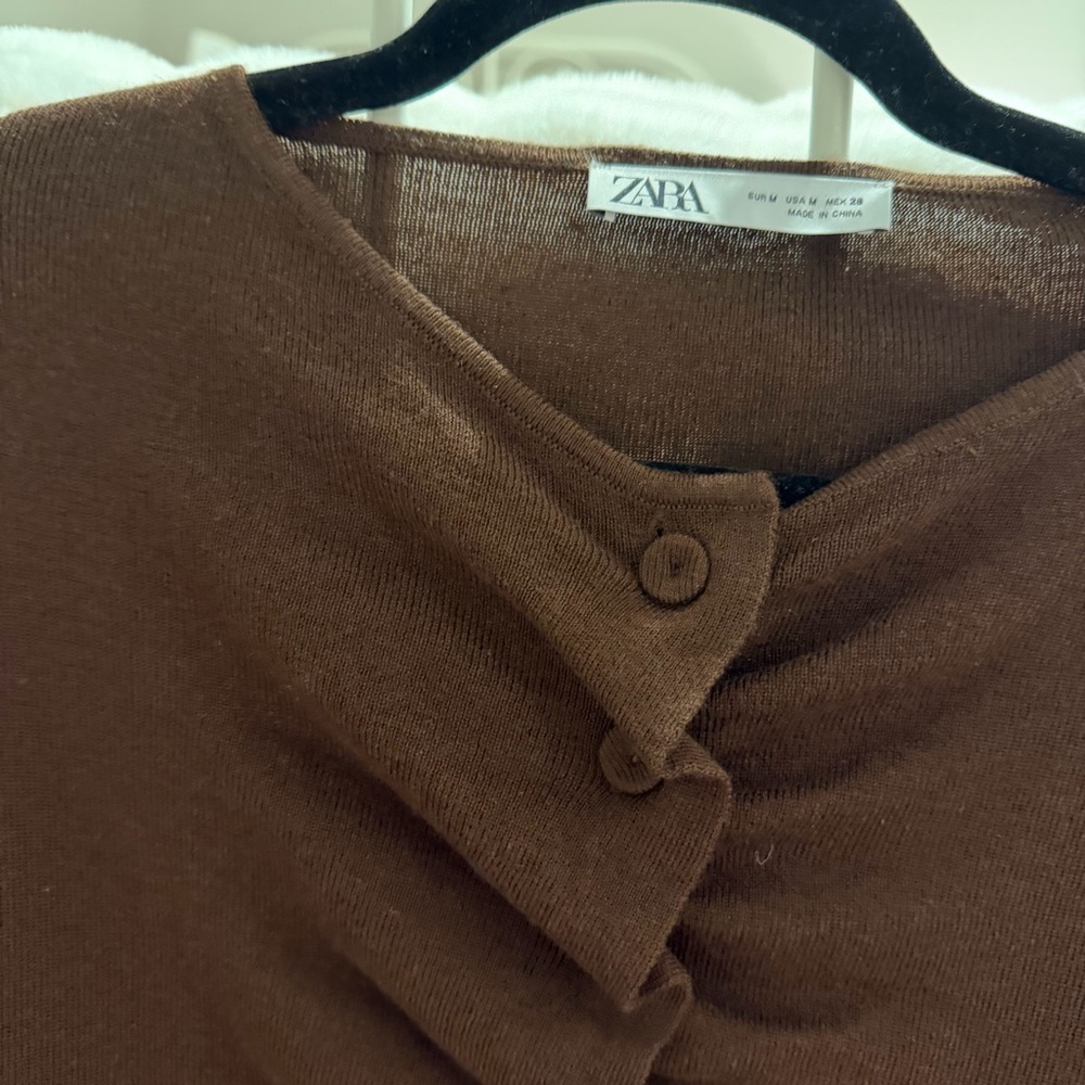 Zara Ruched Knit Top Brown - Picture 4 of 7